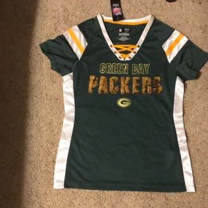 Green Bay Packer V-neck lace-up top
